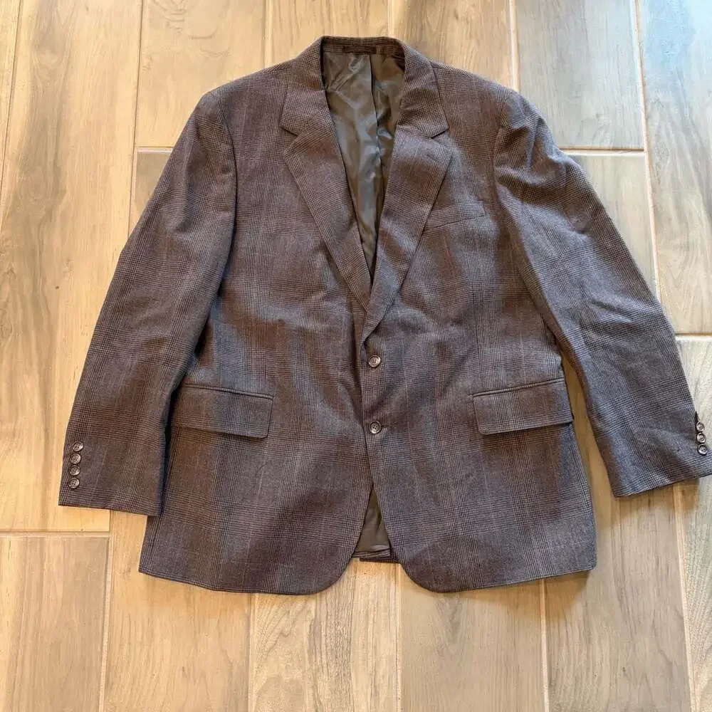 English Manor Suit Jacket and Pants Brown Plaid Pure Wool 46R
